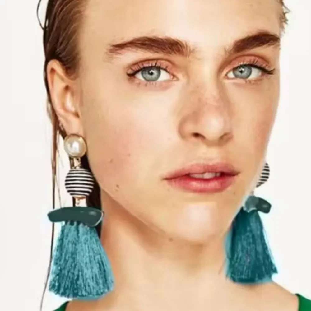 ZARA Black Fringe Earrings Mod Geo | NWOT